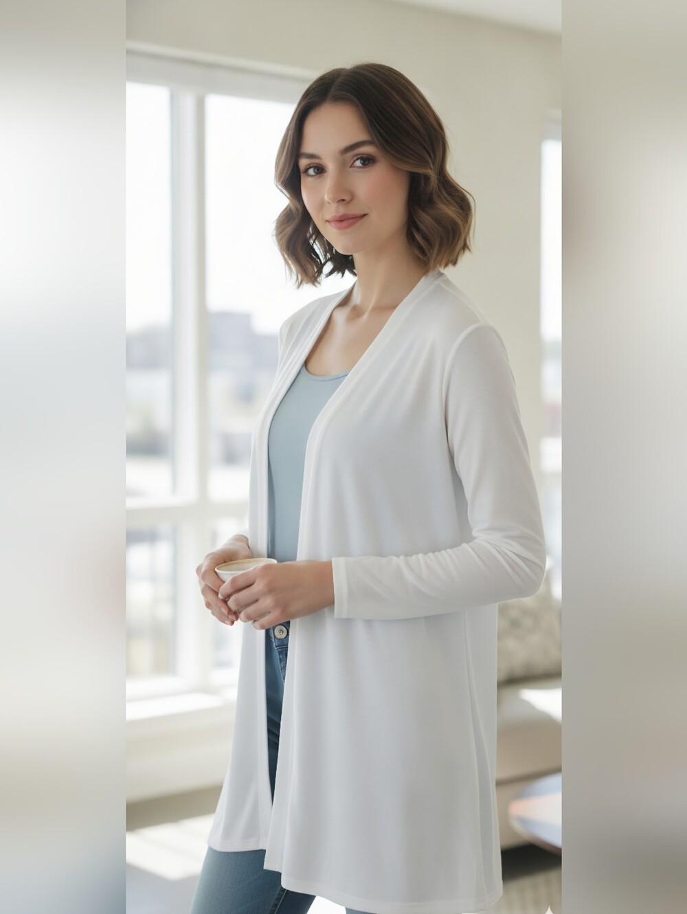 Favolook White Lightweight Open Front Cardigan